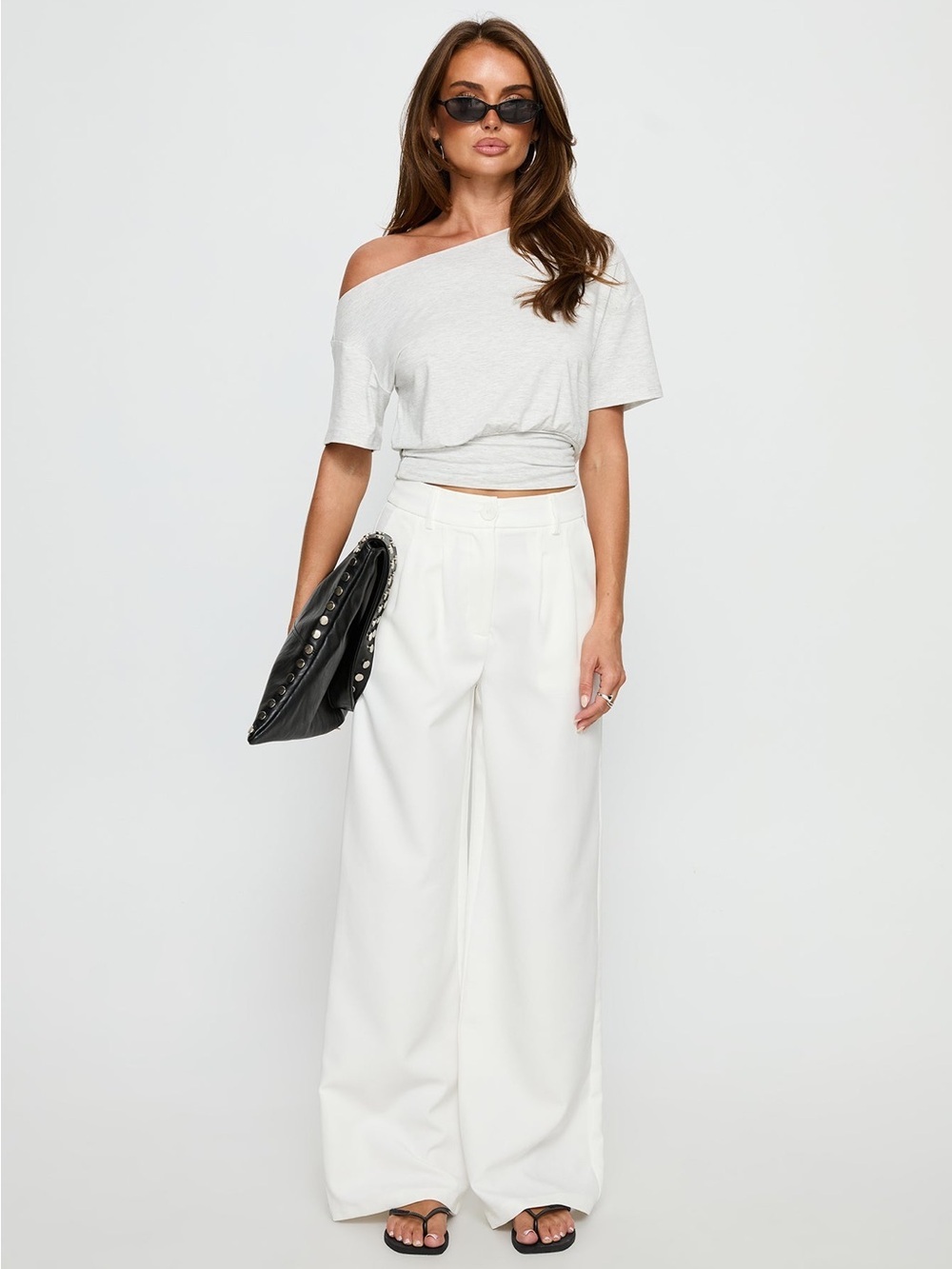 Princess Polly White High-Waist Wide Leg Trousers